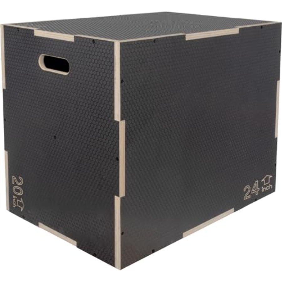 Plyo Jump Box - ホームジムプライオメトリックワークアウトプラットフォーム：16 x 14 x 12 ノンスリップ木製プライオボックス（グレー）ジャンプトレーニングとステップエクササイズ用