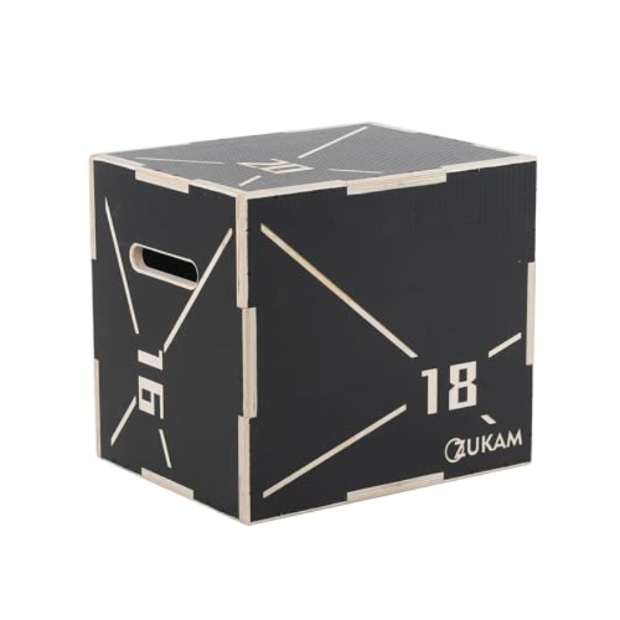 Plyo Jump Box - 滑り止め加工の木製プライオメトリックジャンプボックス 3-in-1 木製プライオボックス ホームジムや屋外トレーニング用 天然木ブラウン 安定したトリプル高さ調整可能