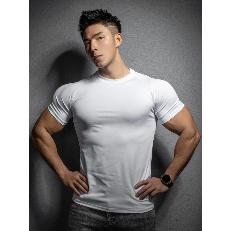 Yoga Fitness Stretching - フィットネスヨガ速乾性服男性アウトドアスポーツ速乾性半袖 Tシャツトレーニングプロランニングストレッチタイトフィット