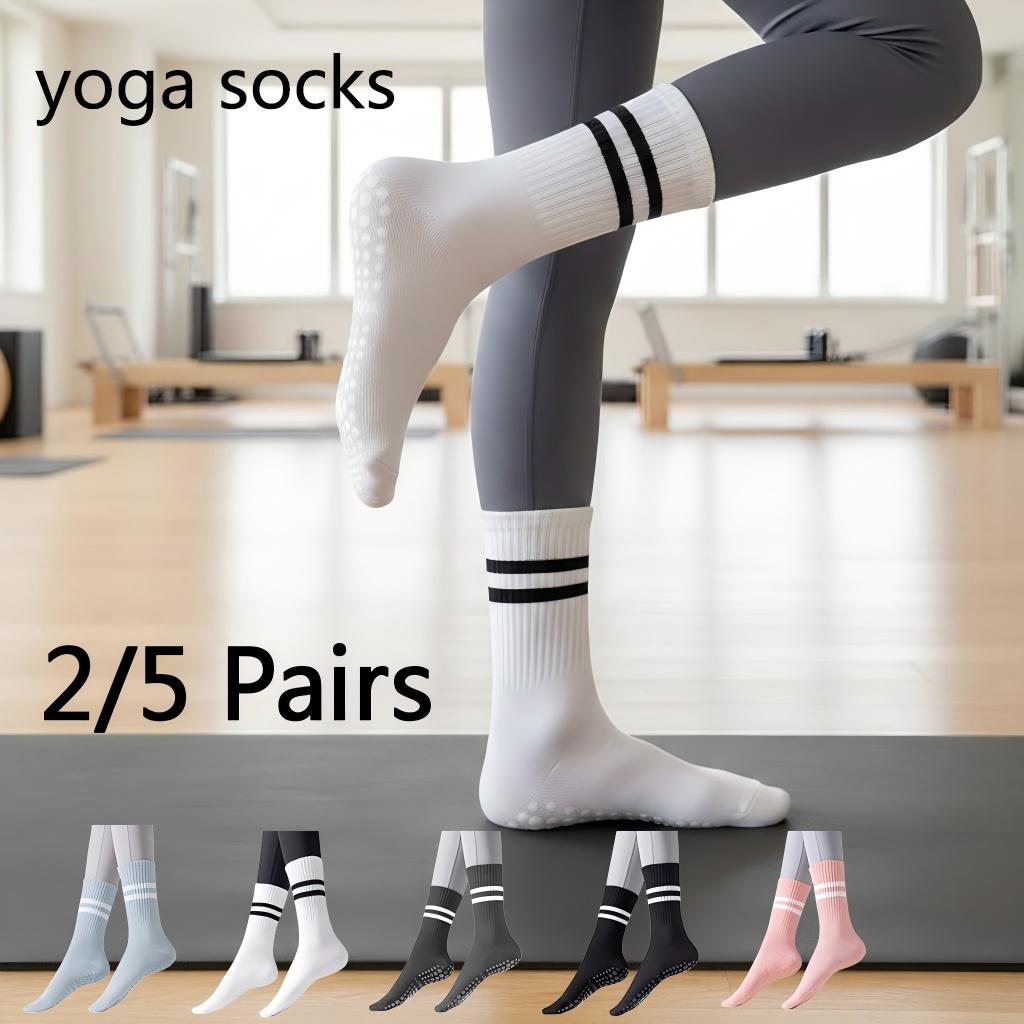 Yoga Fitness Workout - 女性用ノンスリップヨガソックス、グリップ付きピラティスソックス、2/5足セット、ダンス、バレ、ジム、フィットネスワークアウト用滑り止めソックス