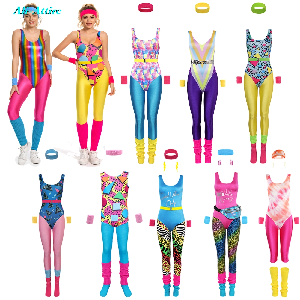 Yoga Fitness Outfit - ヨガスポーツウェアフィットネスヒッピーファンタジア 80 年代 90 年代コスプレヘッドバンドコスチューム大人用フィット布ハロウィンカーニバルパーティー衣装スーツ