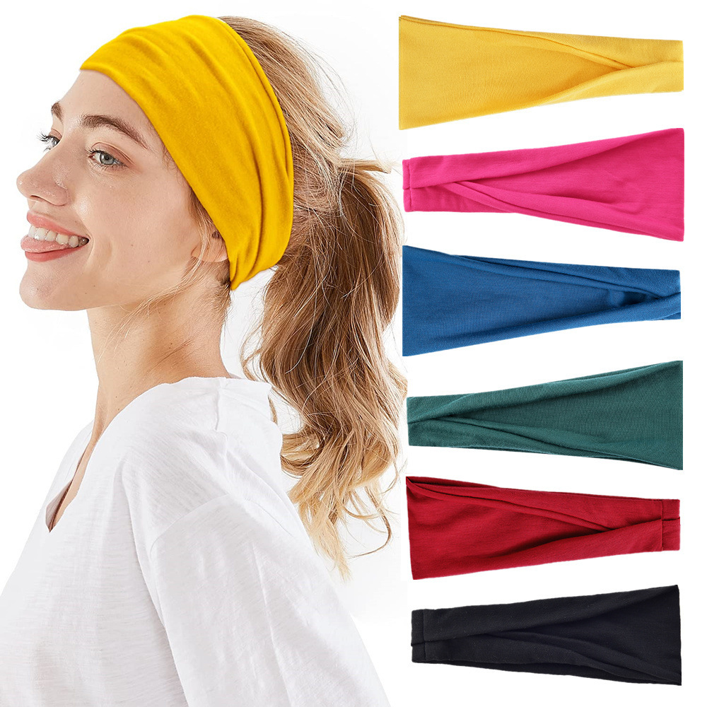 Stretch Strap Yoga - ソリッドカラースポーツヨガヘッドバンド吸汗バンドランニングフィットネスヘッドバンド弾性バンドヘッドバンドスカーフ女性のヘッドバンドエラスト