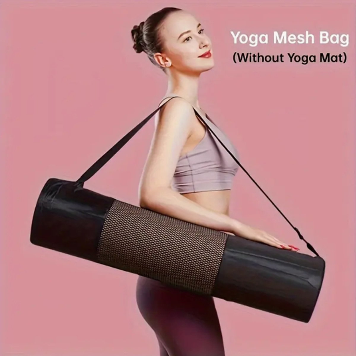 Gym Floor Mats - 通気性のあるヨガマット収納メッシュバッグ - 耐久性のあるオックスフォード生地、黒色、ショルダーストラップ付き、日常使用やフィットネスに最適