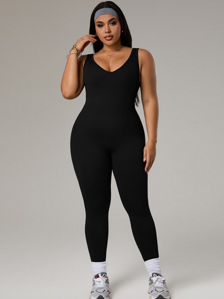Yoga Fitness Outfit - プラスサイズの女性用トラックスーツ、ジムワークアウトスポーツウェア、背中開きジャンプスーツ、ヨガフィットネスオーバーオール、オープンバックボディスーツ