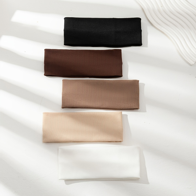 Stretch Strap Yoga - 5 個の女性用カジュアルヘッドウェア、ソリッドカラーの幅広弾性ヘッドバンド、伸縮性のあるワークアウトヘッドバンド、ヨガスポーツバンド、女性用ヘッドスカーフ