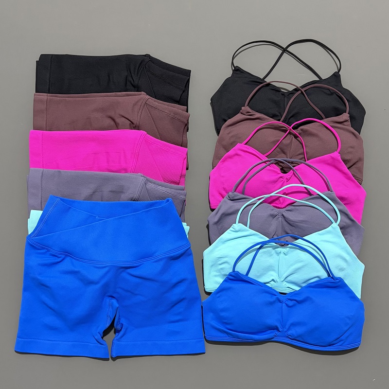 Yoga Fitness Outfit - 2ピース ビジョンジムセット レディース ヨガ クロップトップ ハイウエスト
