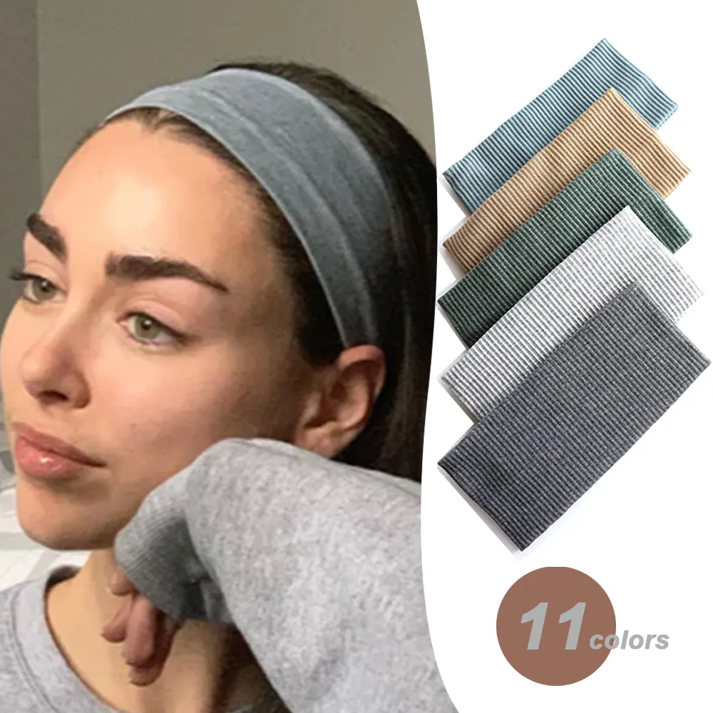 Stretch Strap Yoga - 女性ソリッドカラーヘッドバンドヨガニット弾性ヘアバンドターバンメイクヘアフープヴィンテージ Headwrap ファッションヘアアクセサリー