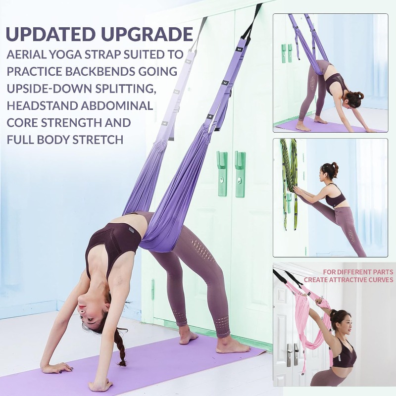 Stretch Strap Yoga - 調節可能なエアリアルヨガハンモックセット ピラティス 反重力スイング ストレッチストラップ ダンスフィットネス ヨガトレーニング