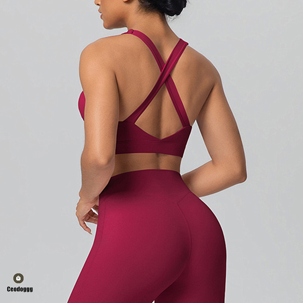 Yoga Fitness Stretching - パッド入りクロスショルダーストラップヨガブラランニングスポーツブラジムトップ女性用ストレッチプルアップ下着女性用ベストフィットネスタンクトップXP05