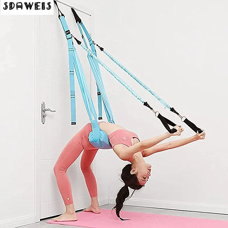 Stretch Strap Yoga - 空中ヨガ弾性ストラップ,調整可能な弾性ドアフック,ヨガベルト,フィットネストレーニング用ハンモック
