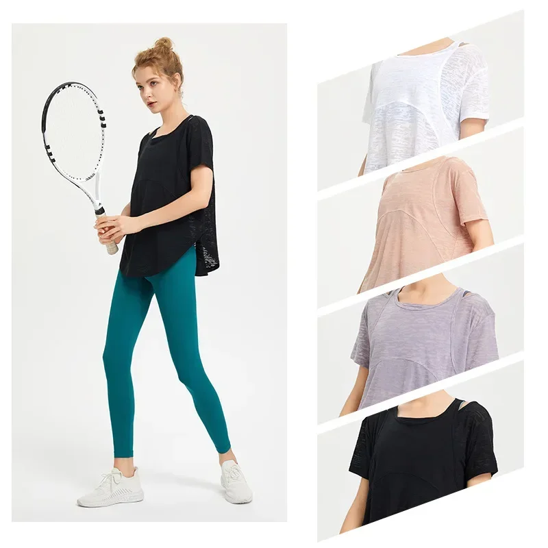 女性のスポーツウェア,半袖シャツ,偽のツーピース,ヨガウェア - Yoga Fitness Outfit のレビューと価格