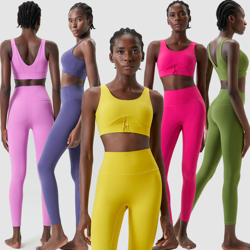 2 ピースセットジッパーヨガスポーツ衣装女性のためのソリッド - Yoga Fitness Outfit のレビューと価格