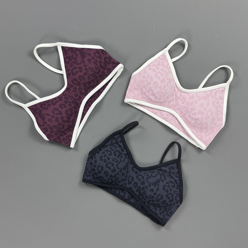 スポーツブラ女性ヒョウ柄薄型調節可能なストラップブラジャーリ - Yoga Fitness Stretching のレビューと価格