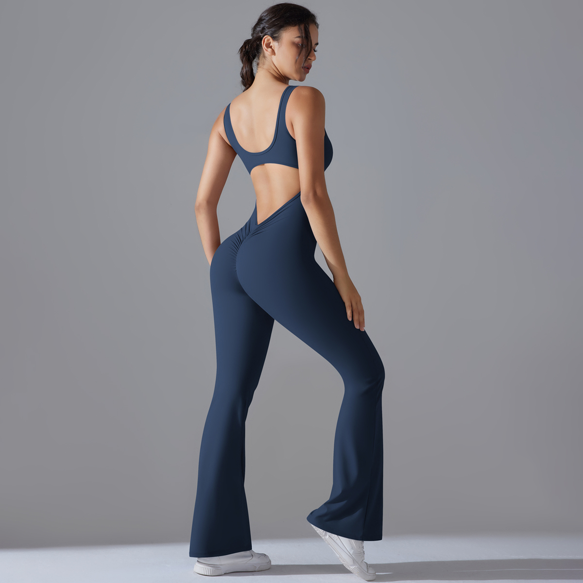 セクシーなバック V ジャンプスーツジムセット女性トレーニン - Yoga Fitness Stretching のレビューと価格