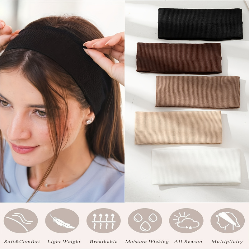 5 個の女性用カジュアルヘッドウェア、ソリッドカラーの幅広弾 - Stretch Strap Yoga のレビューと価格