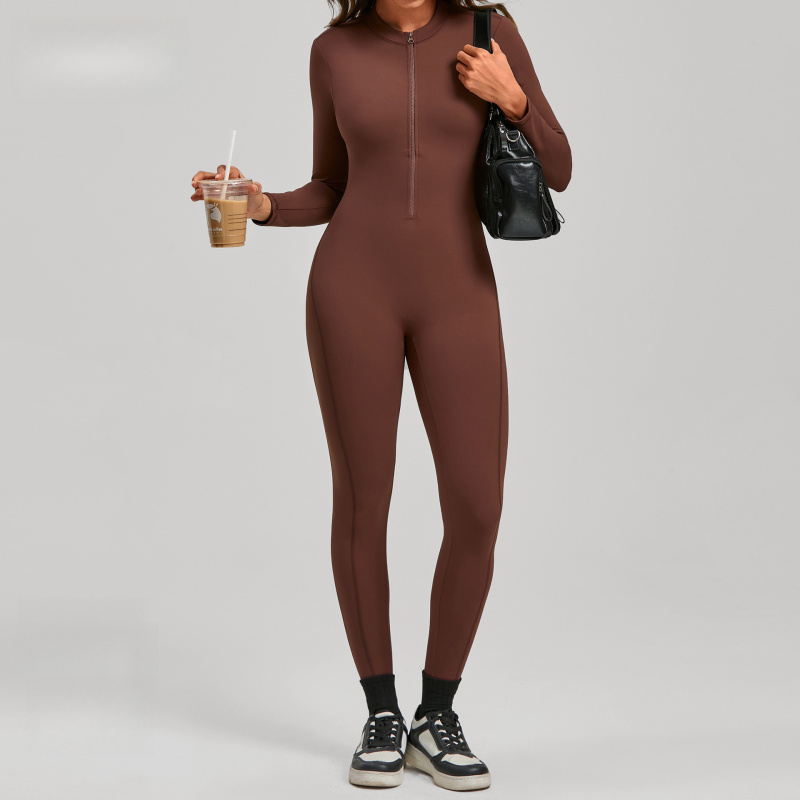 ジッパー付き長袖ヌードフィールヨガジャンプスーツ女性用アウト - Yoga Fitness Outfit のレビューと価格