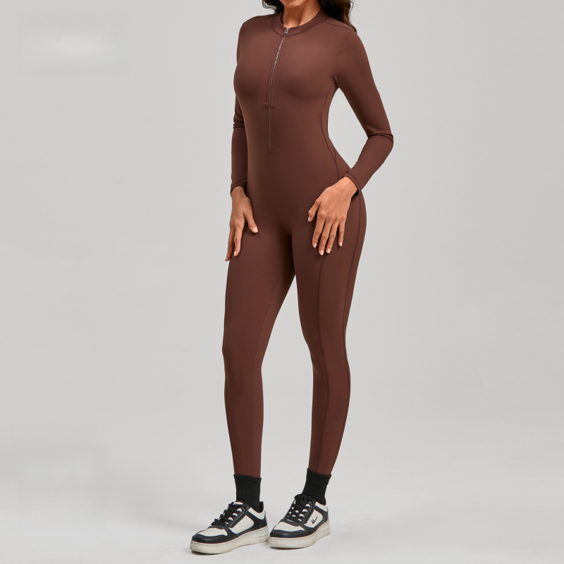 ジッパー付き長袖ヌードフィールヨガジャンプスーツ女性用アウト - Yoga Fitness Outfit のレビューと価格