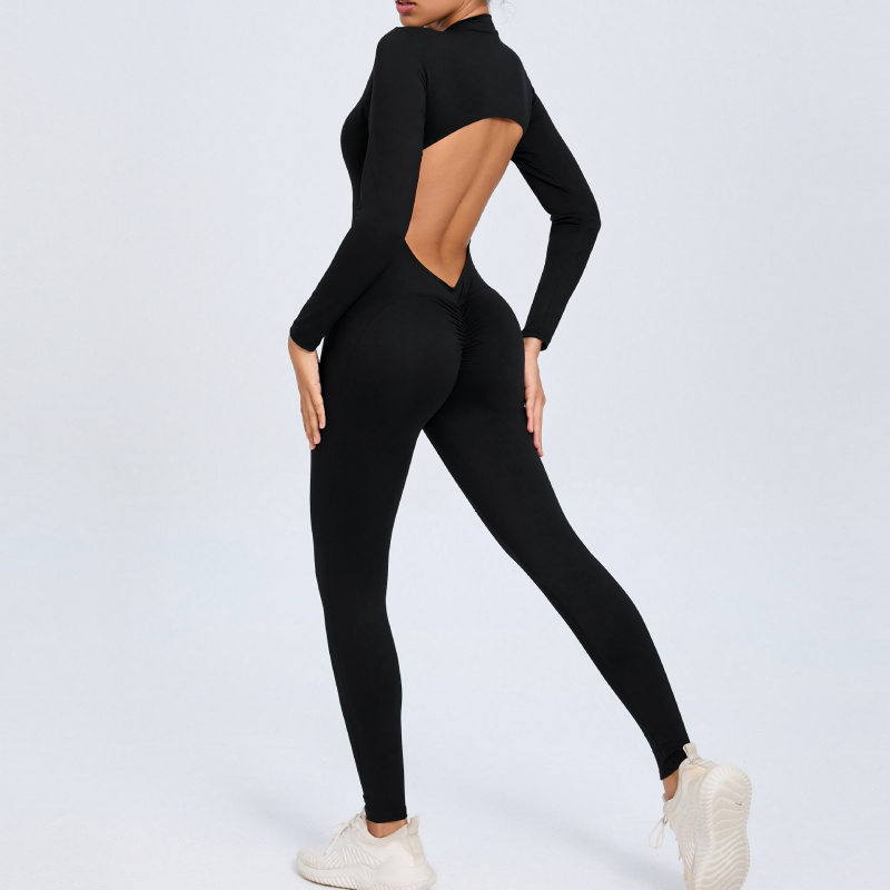 ジッパー付き長袖ヌードフィールヨガジャンプスーツ女性用アウト - Yoga Fitness Outfit のレビューと価格