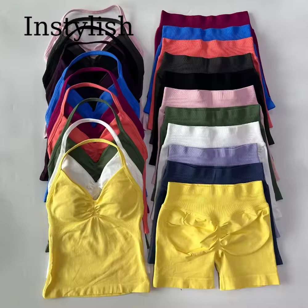 女性用シームレスヨガ2ピースセット ホルターVネック ルシュ - Yoga Fitness Outfit のレビューと価格