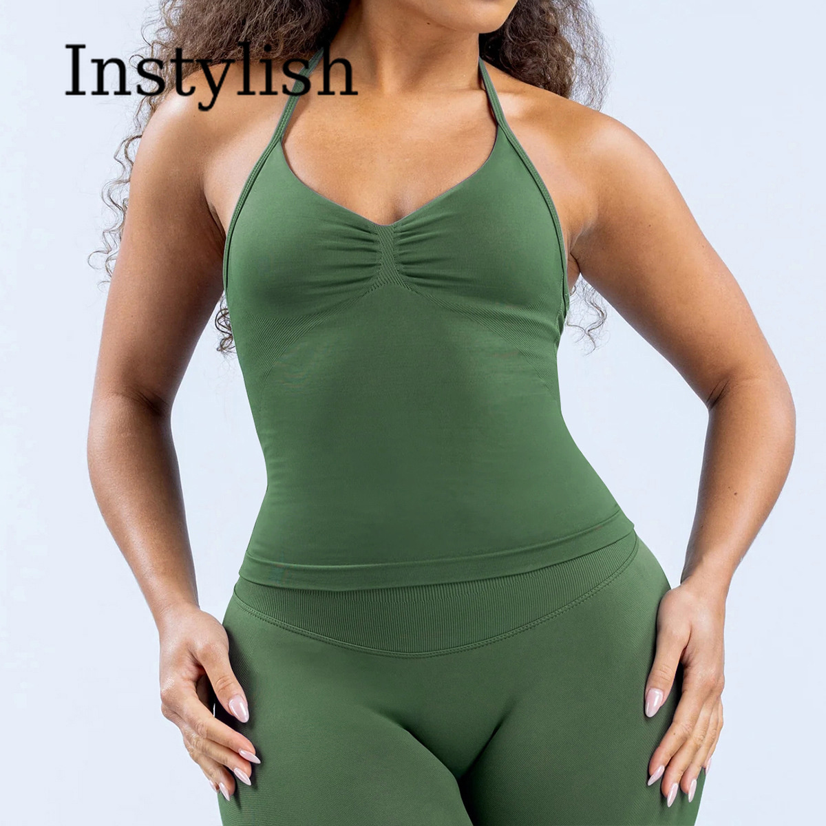 女性用シームレスヨガ2ピースセット ホルターVネック ルシュ - Yoga Fitness Outfit のレビューと価格