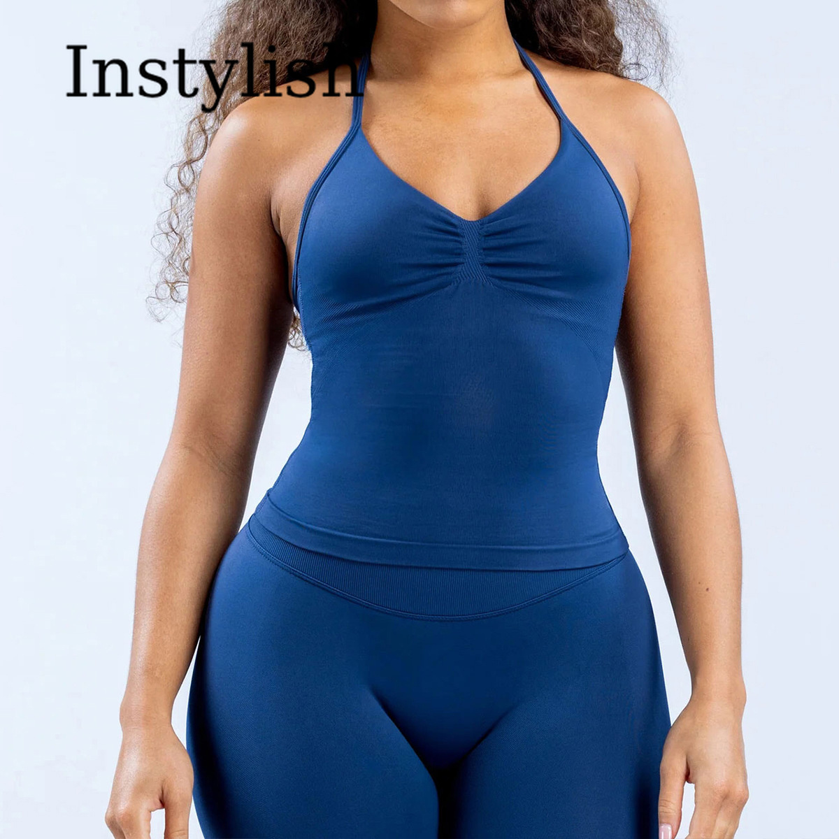女性用シームレスヨガ2ピースセット ホルターVネック ルシュ - Yoga Fitness Outfit のレビューと価格