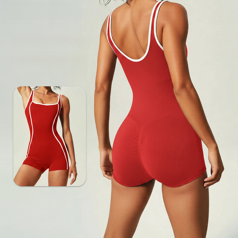 カラーブロックタンクトップヨガジャンプスーツ女性用速乾タイト - Yoga Fitness Outfit のレビューと価格