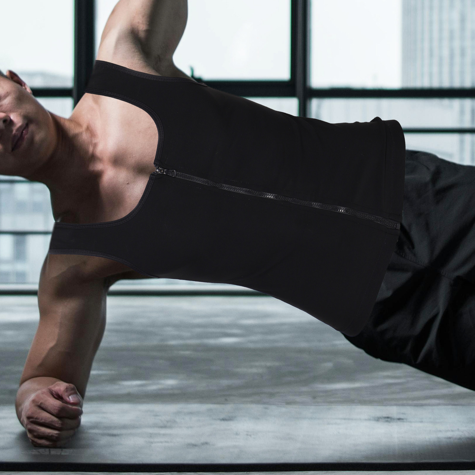 メンズジッパー付きスウェットベスト、コンプレッションワークア - Yoga Fitness Workout のレビューと価格