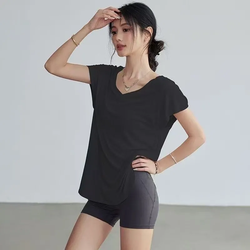 女性用スリムフィットラウンドネックヨガTシャツ半袖ストレッチ - Yoga Fitness Stretching のレビューと価格