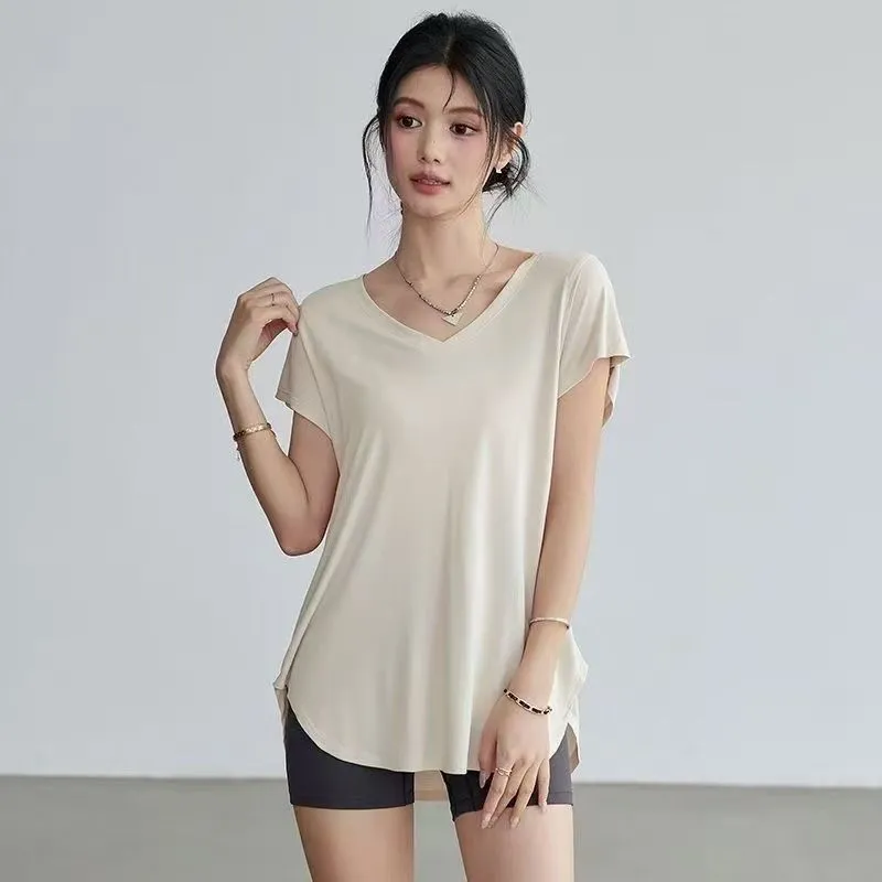 女性用スリムフィットラウンドネックヨガTシャツ半袖ストレッチ - Yoga Fitness Stretching のレビューと価格