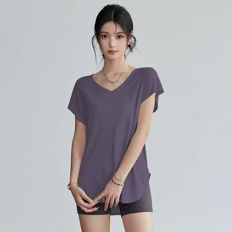 女性用スリムフィットラウンドネックヨガTシャツ半袖ストレッチ - Yoga Fitness Stretching のレビューと価格